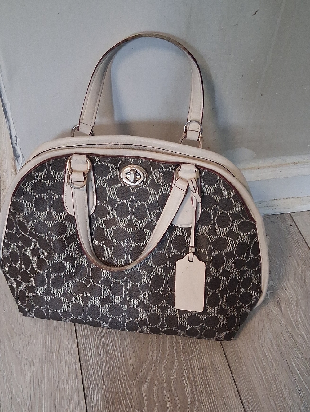 Coach Designer-Style Brown and Cream Dome Satchel...some Wear...see Pictures